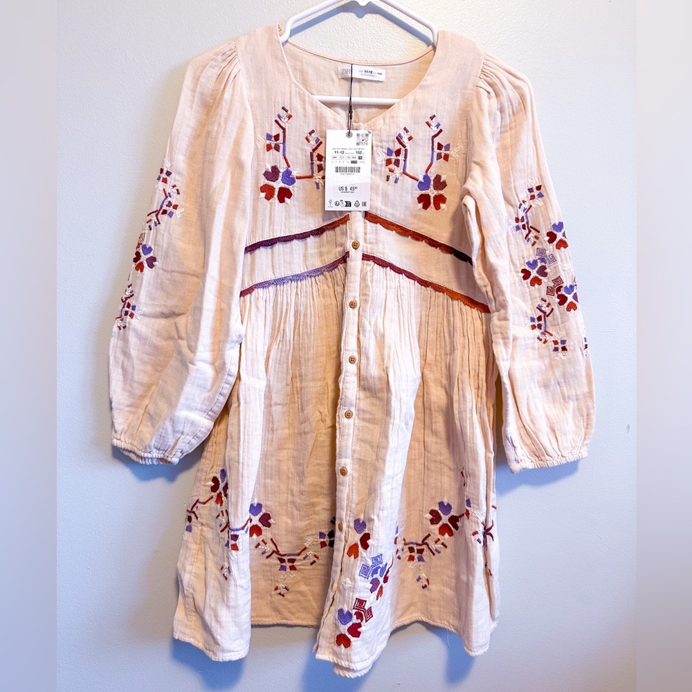Zara Kids Embroidered Muslin Dress - 11/12 years
